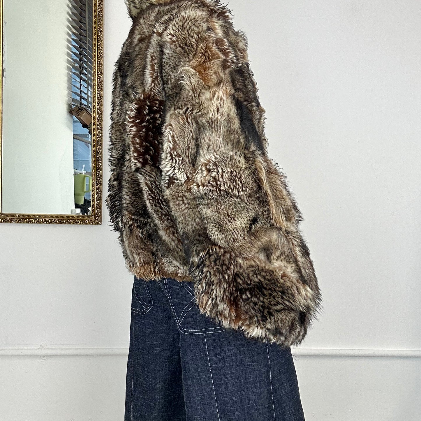 brown faux fur lined leather reversible jacket