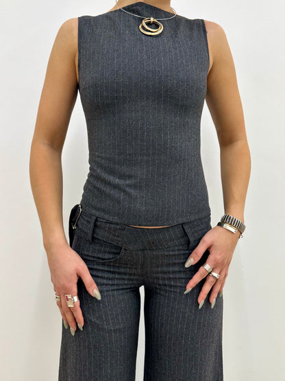 the charlie top in grey pinstripe