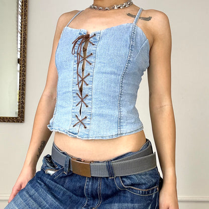 2000's lace up denim corset top