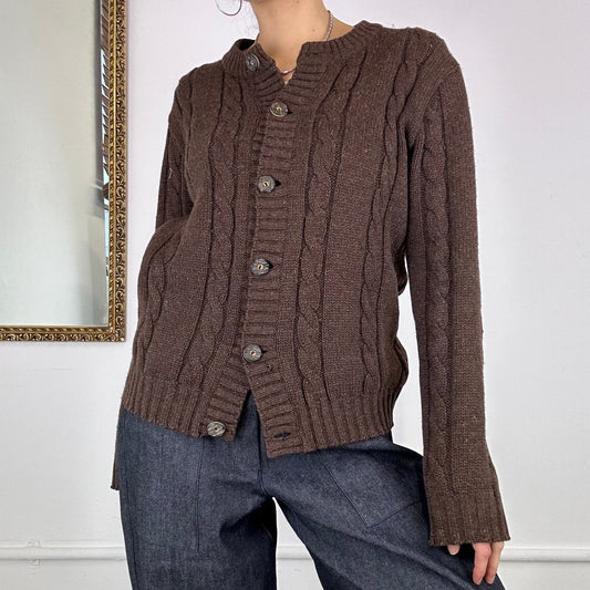 brown chunky knitted cardigan