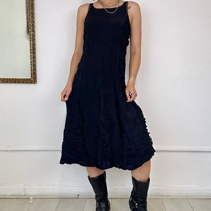 vintage black textured flowy midi dress