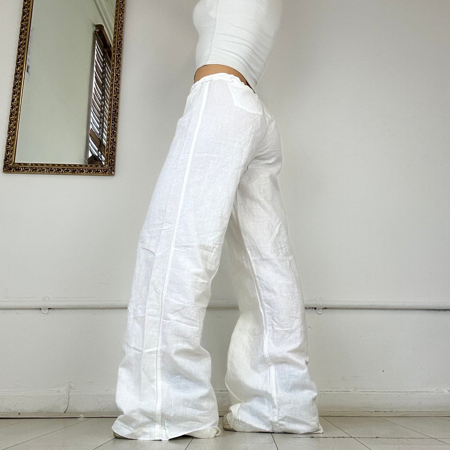 white linen trousers