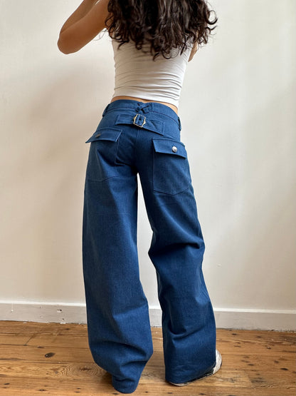 the slouch in mid wash denim