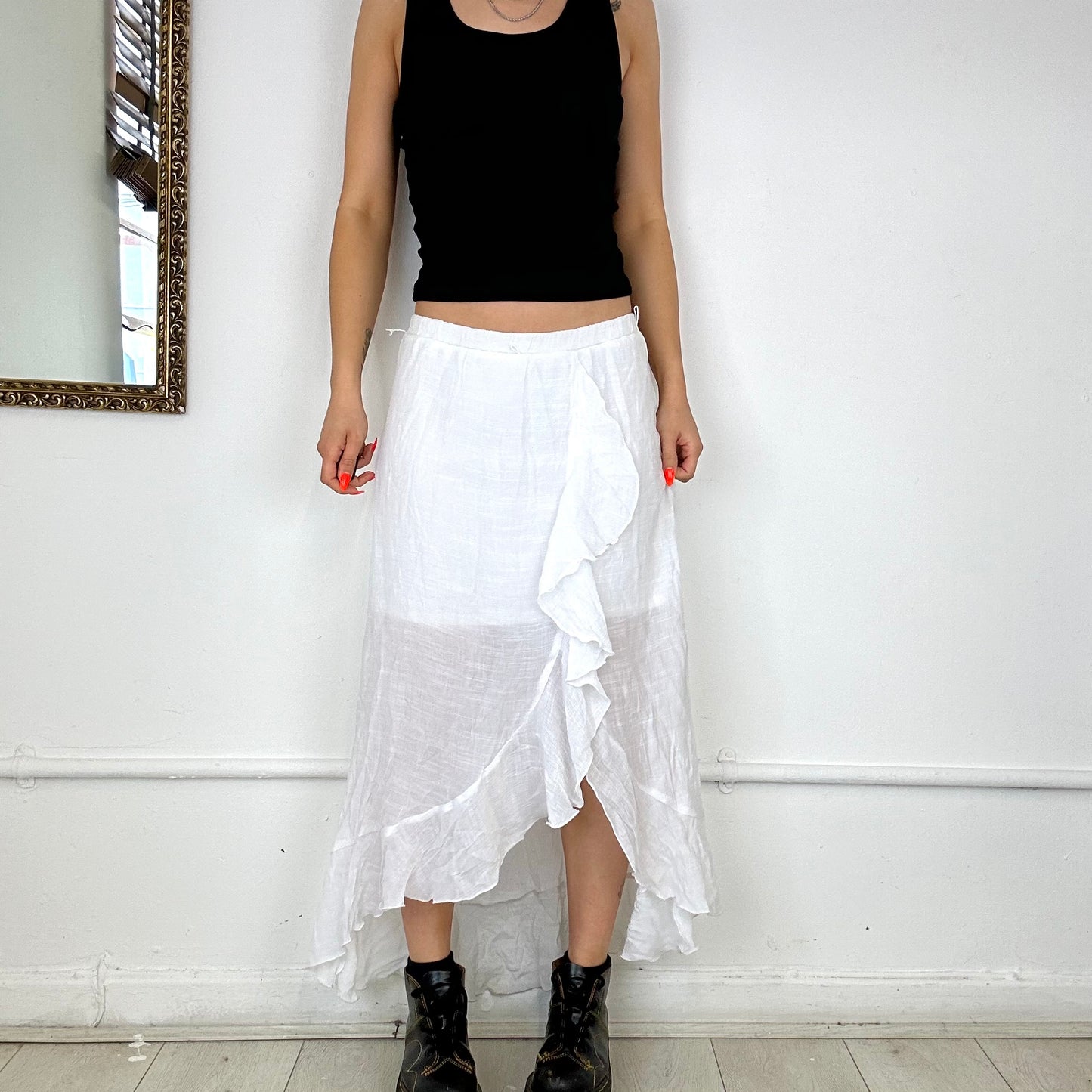 white asymmetric maxi skirt