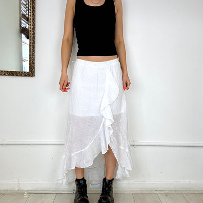 white asymmetric maxi skirt