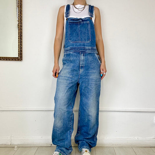 mid wash baggy dungarees