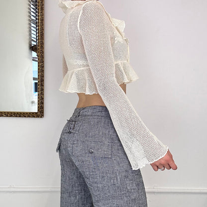 vintage loose knit cream tie up top