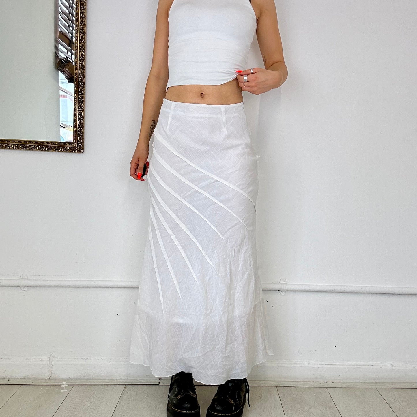 white flowy maxi skirt