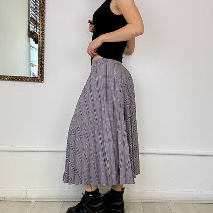 contrast checkered pleated midi skirt