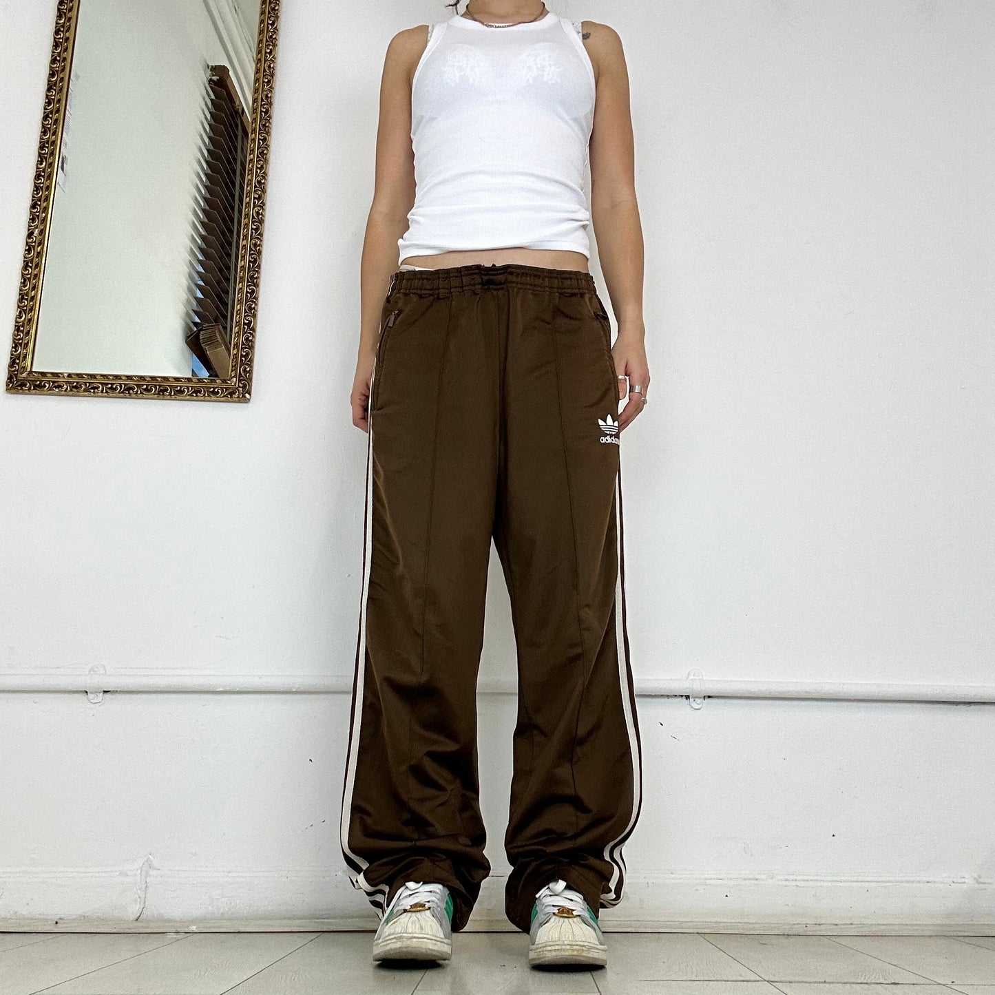 90's adidas brown three stripe joggers