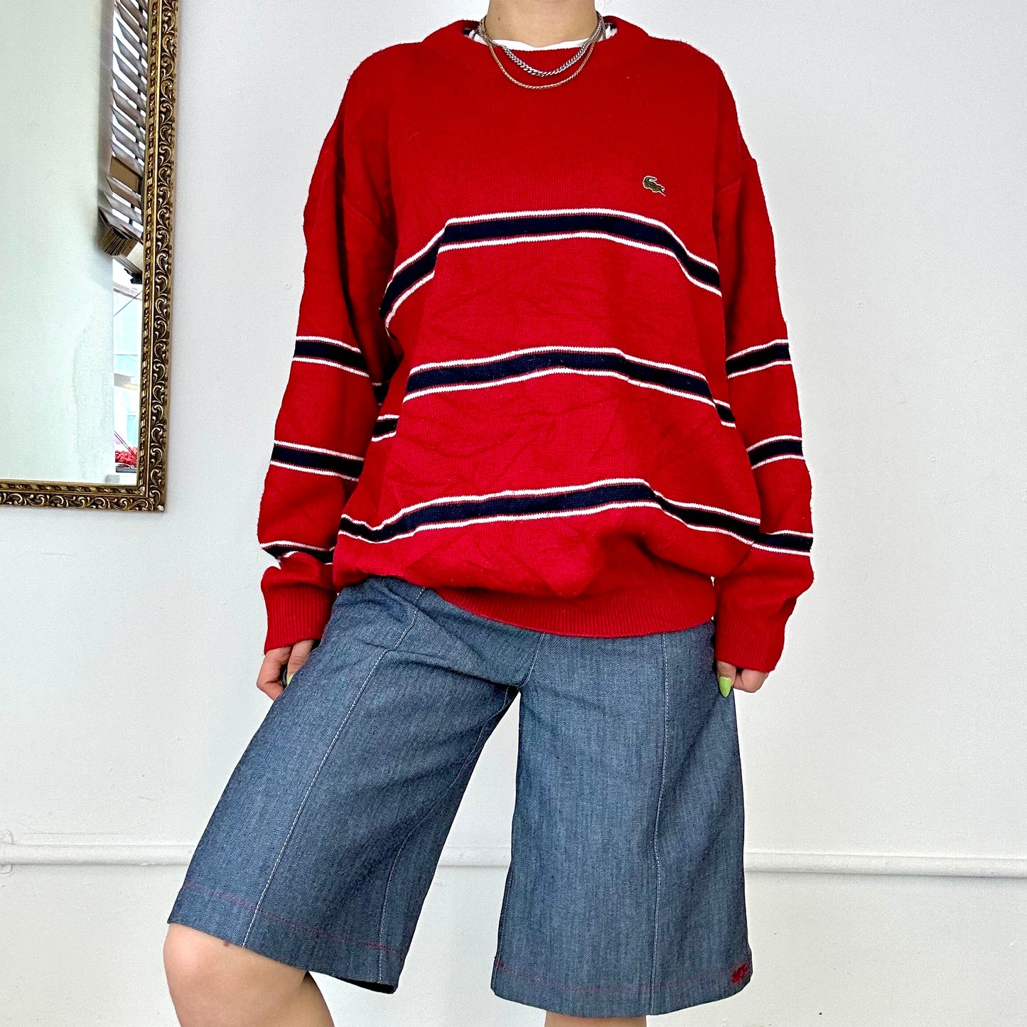 lacoste red striped knitted jumper