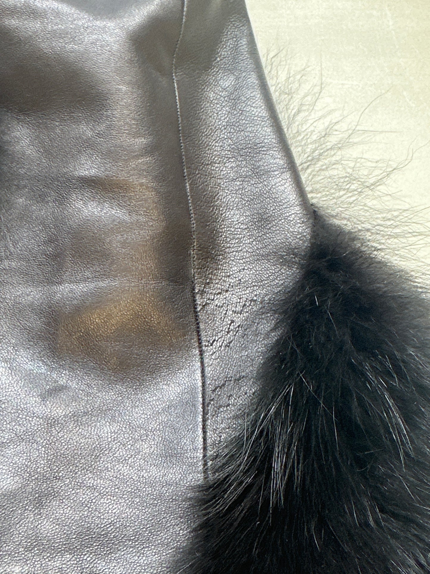 vintage black leather and fur mini skirt