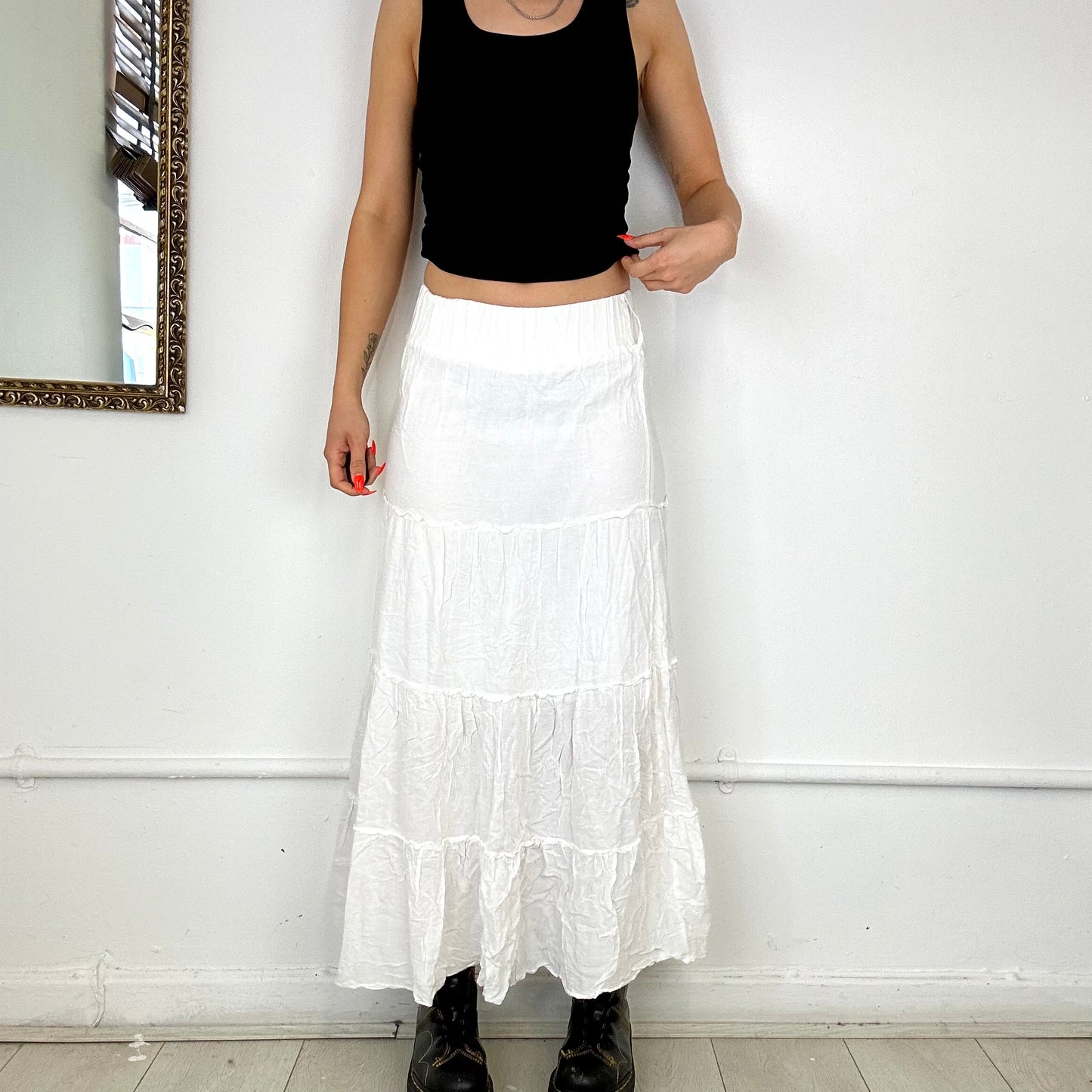 vintage white tiered maxi skirt