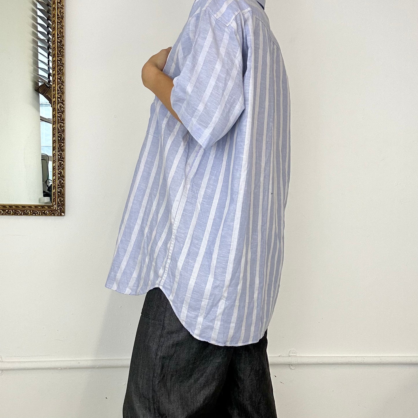 yves saint laurent oversized striped blue shirt