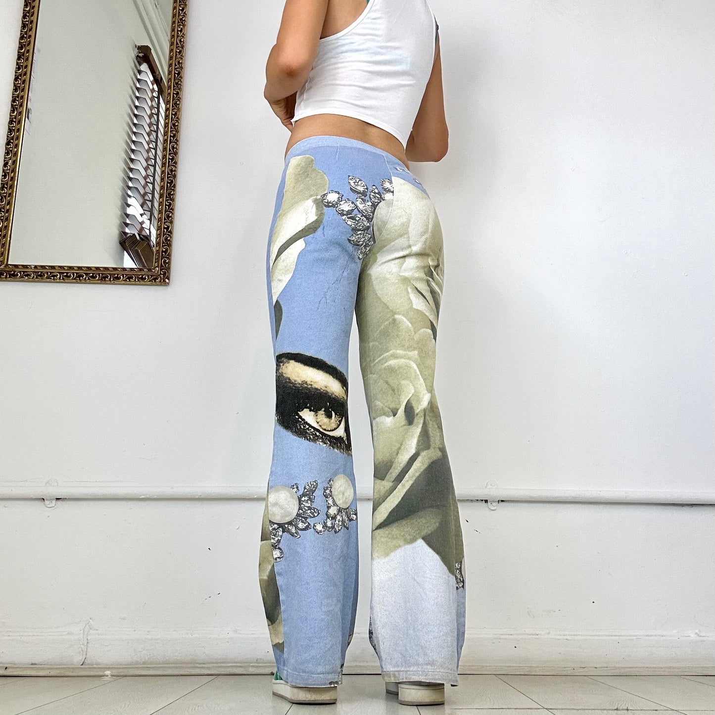 rare 2000's graphic print straight leg trousers