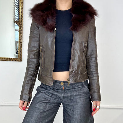 2000’s italian leather jacket with fur collar