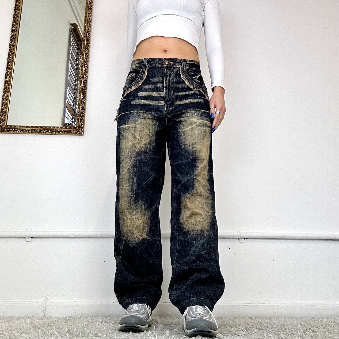 dark wash two tone jeans