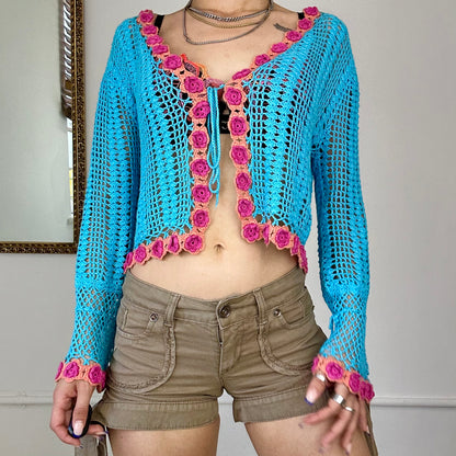 2000's blue crochet cardigan