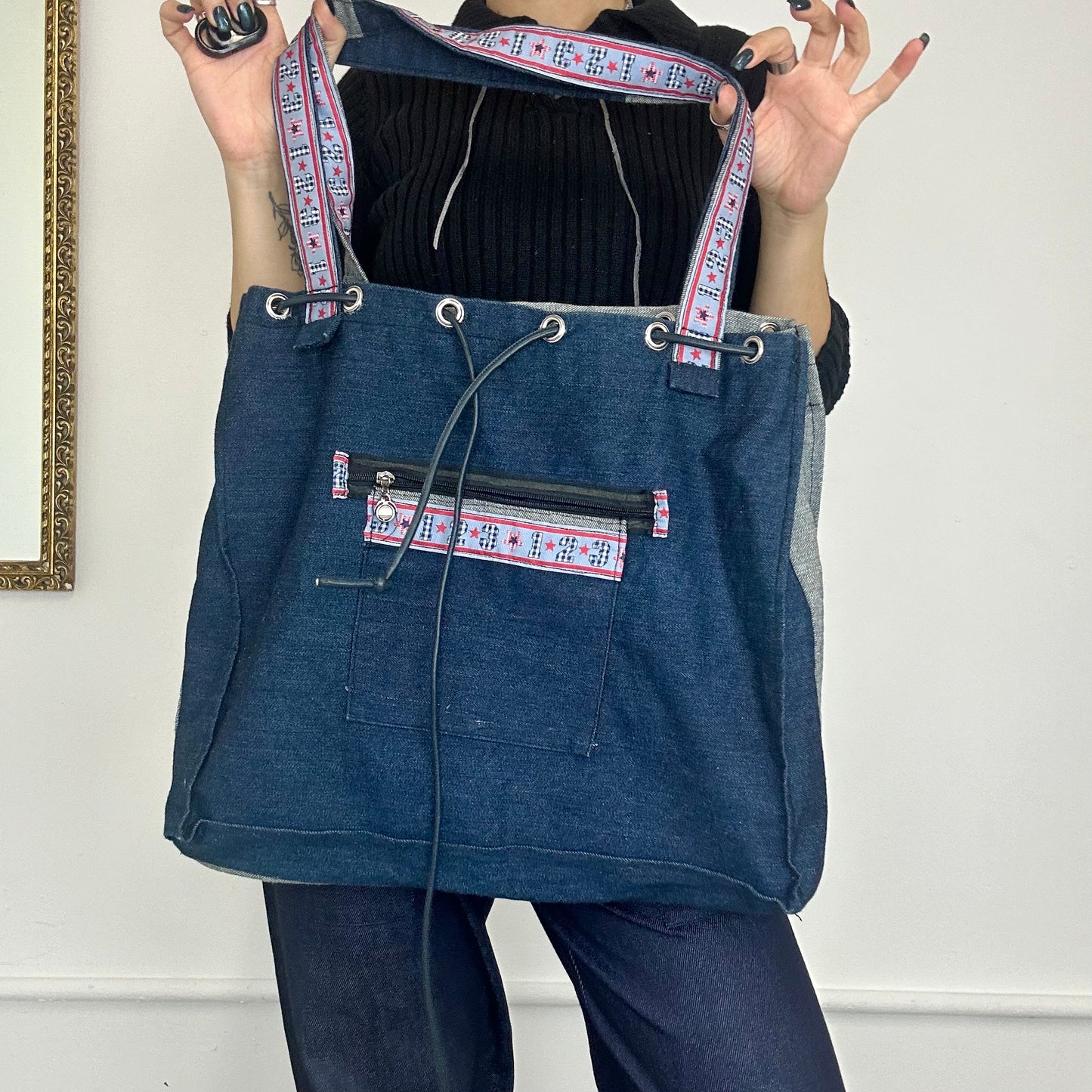 funky denim tote bag