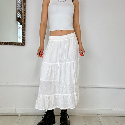 white flowy midi skirt