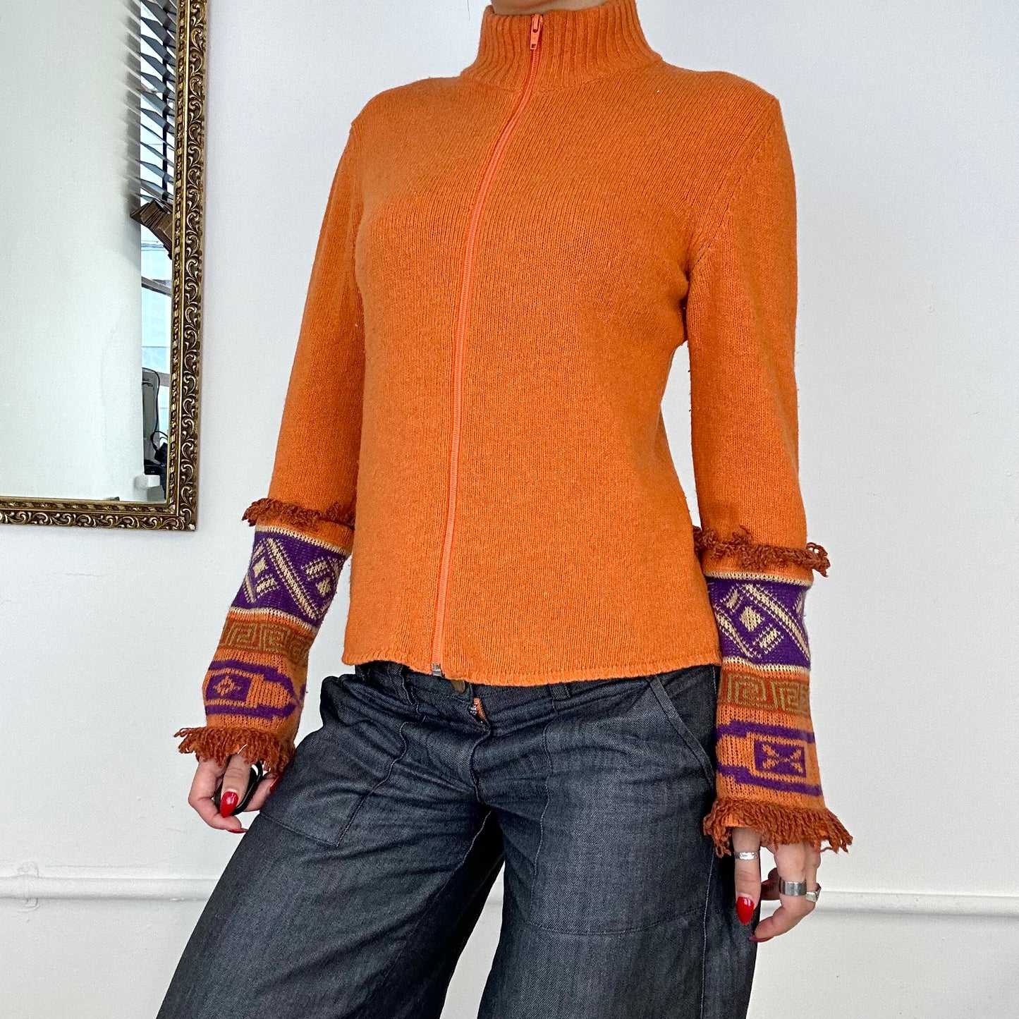 Vintage orange knit zip up jumper