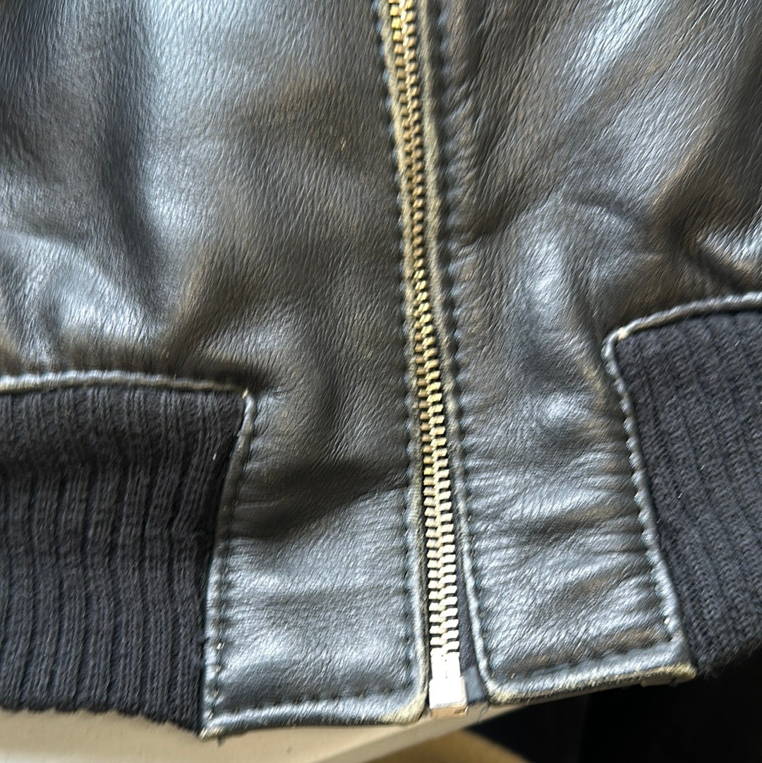 black leather bomber jacket