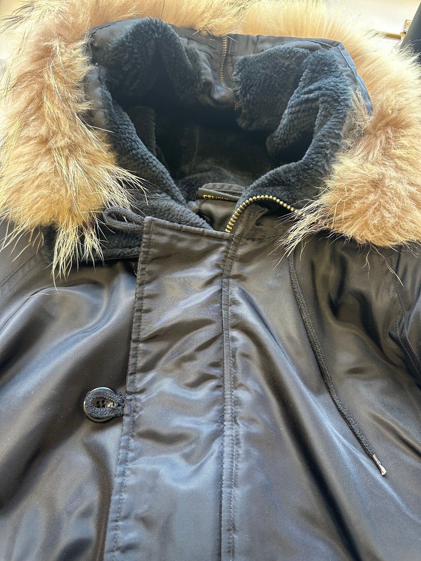 2000's black bomber with faux fur hood