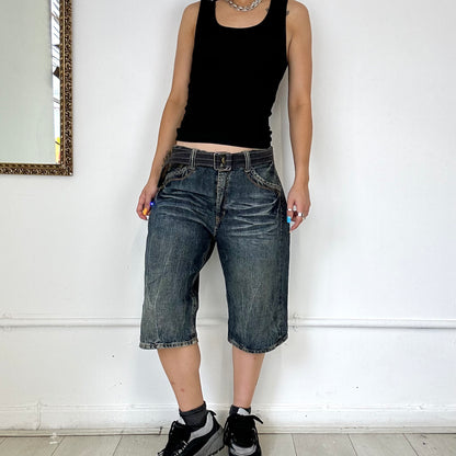 vintage baggy dark wash denim shorts