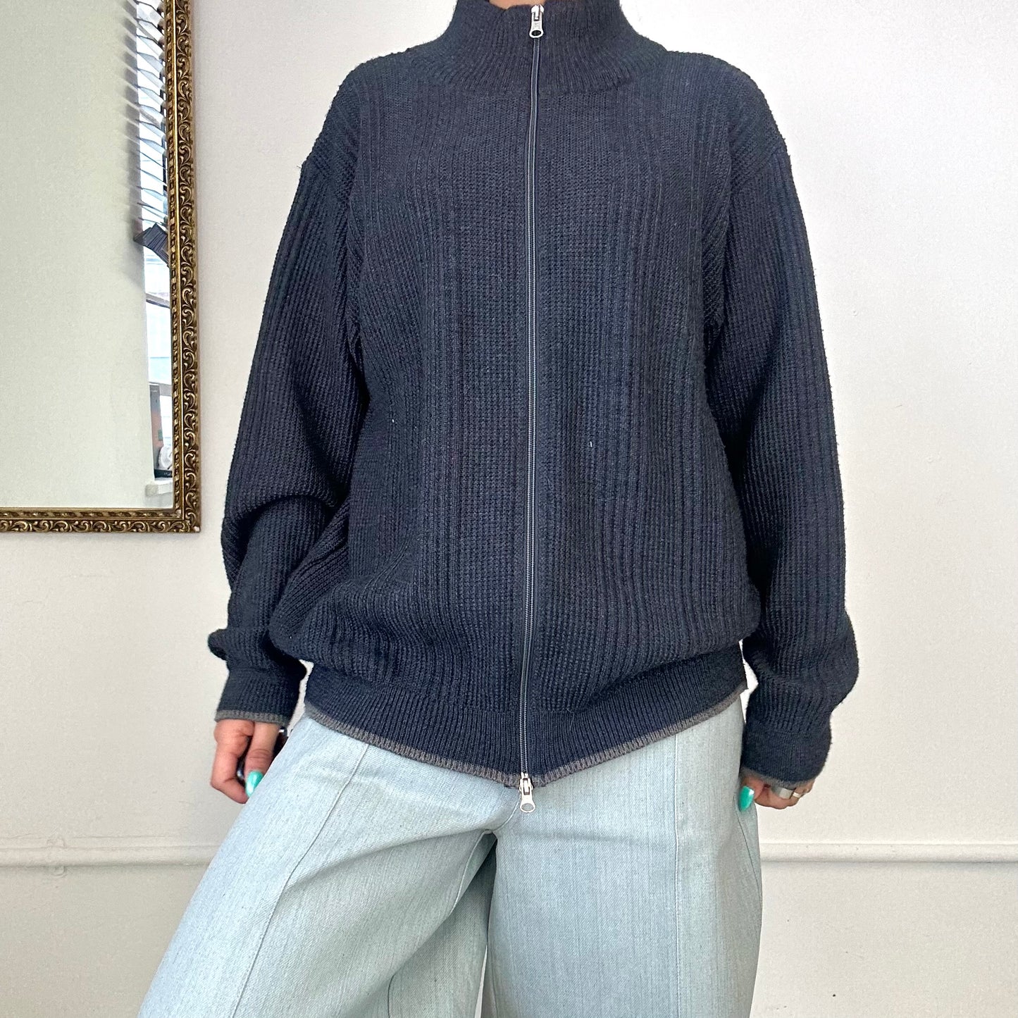 vintage italian grey knitted zip up sweatshirt