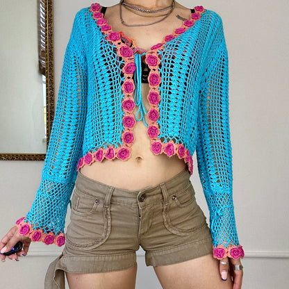 2000's blue crochet cardigan