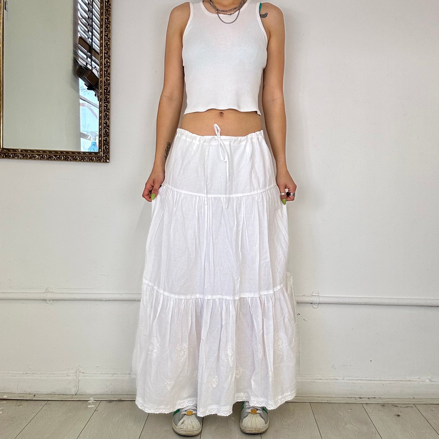 2000's white tiered maxi skirt