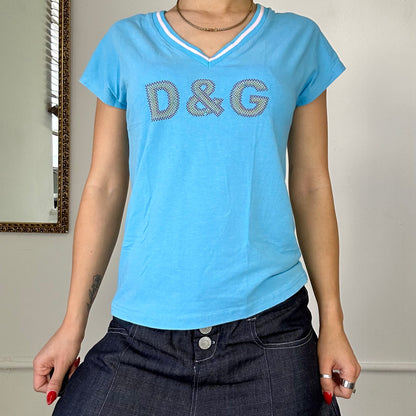 vintage blue dolce & gabbana v neck short sleeve top