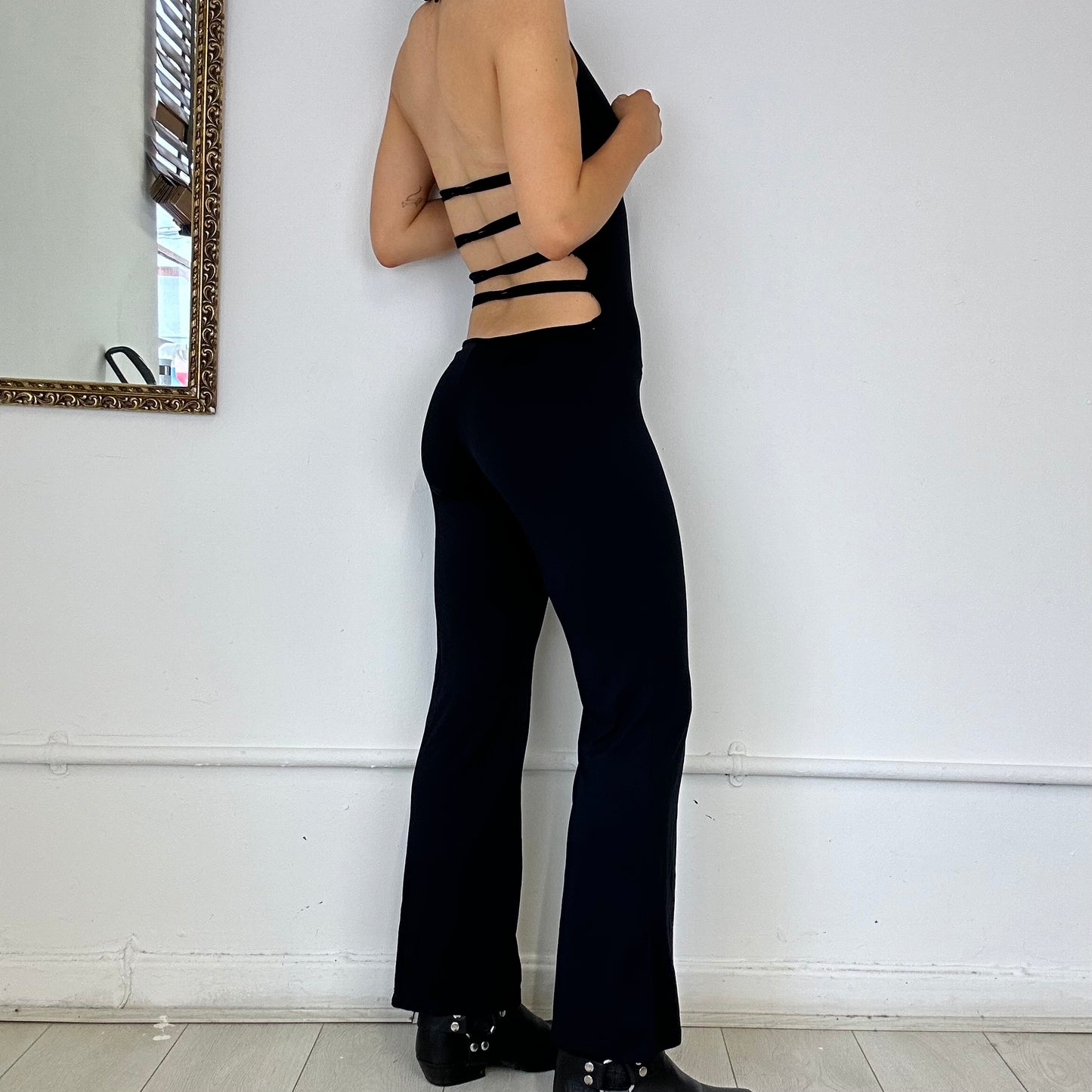 black halter neck cutout jumpsuit