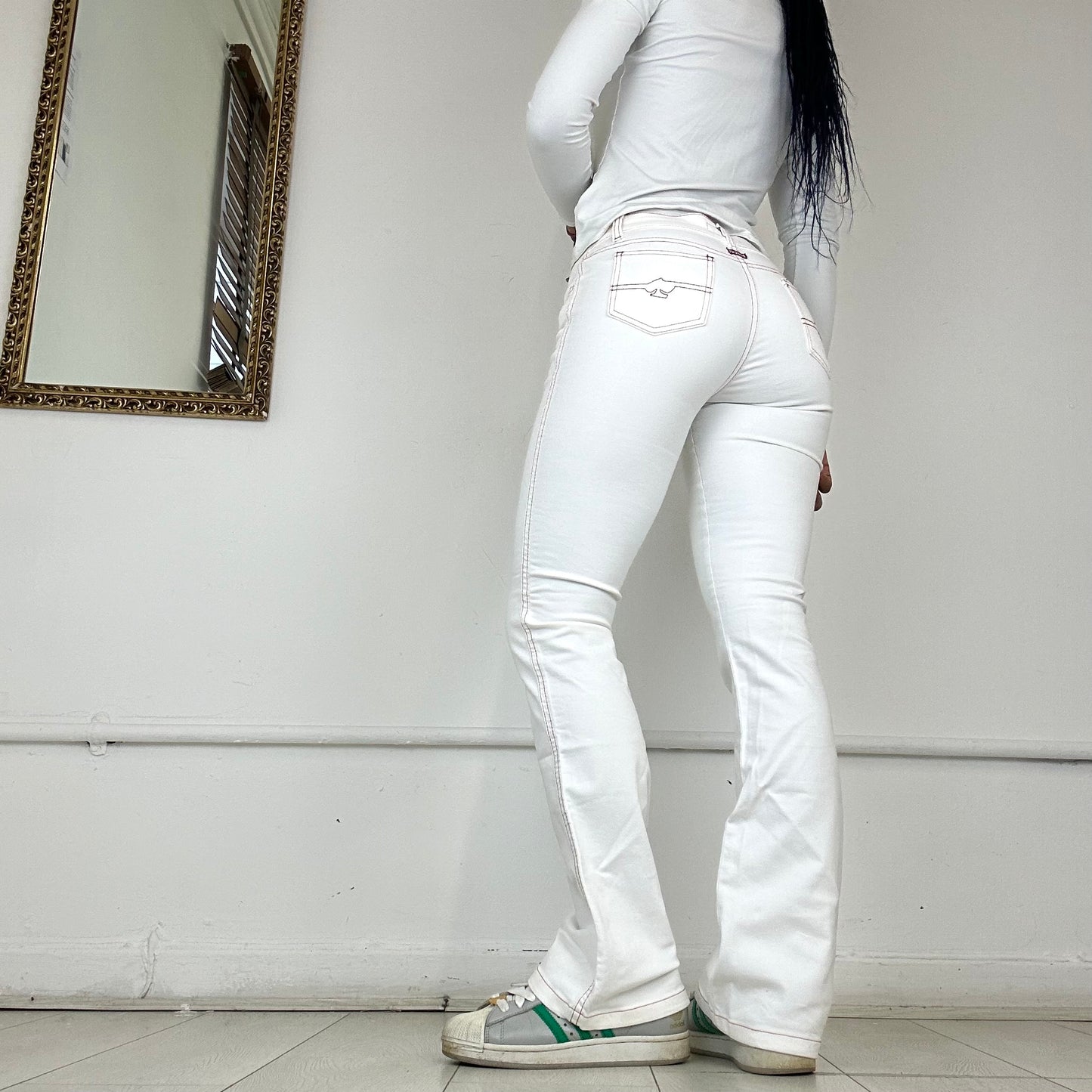 2000's white flared jeans