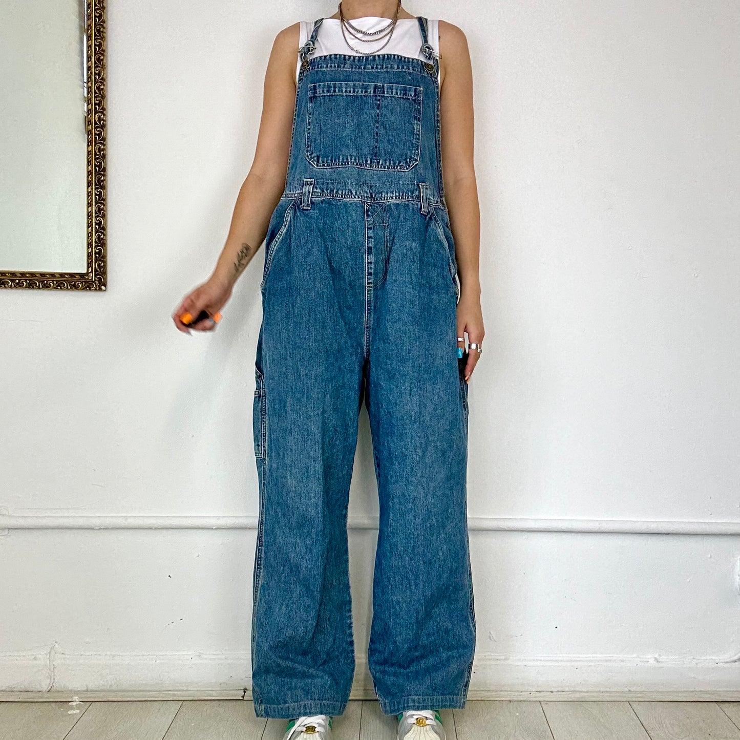 baggy mid wash denim dungarees