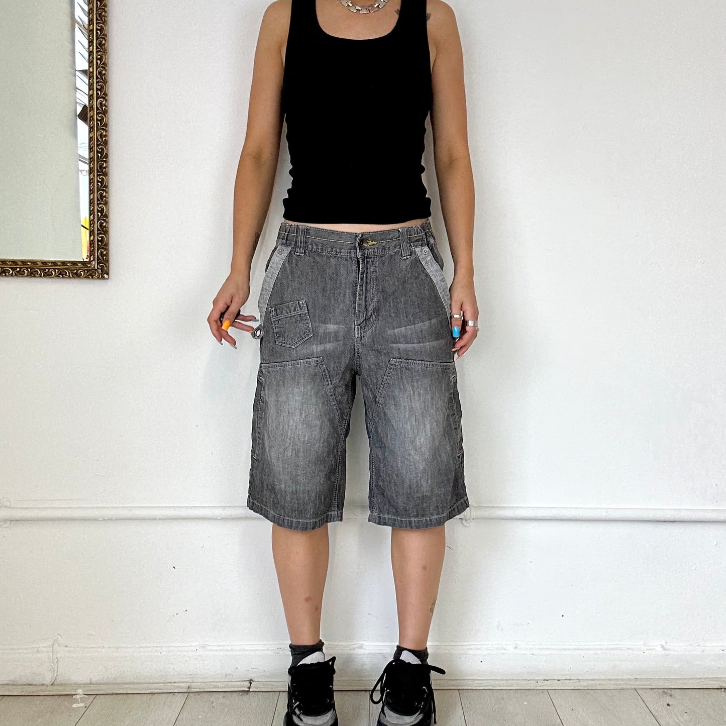 vintage grey cargo denim jorts