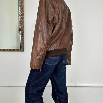 vintage brown leather bomber jacket