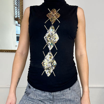 black sequined turtle neck top