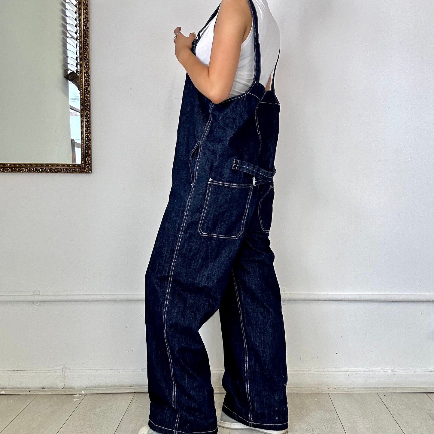 dark denim zip up dungarees