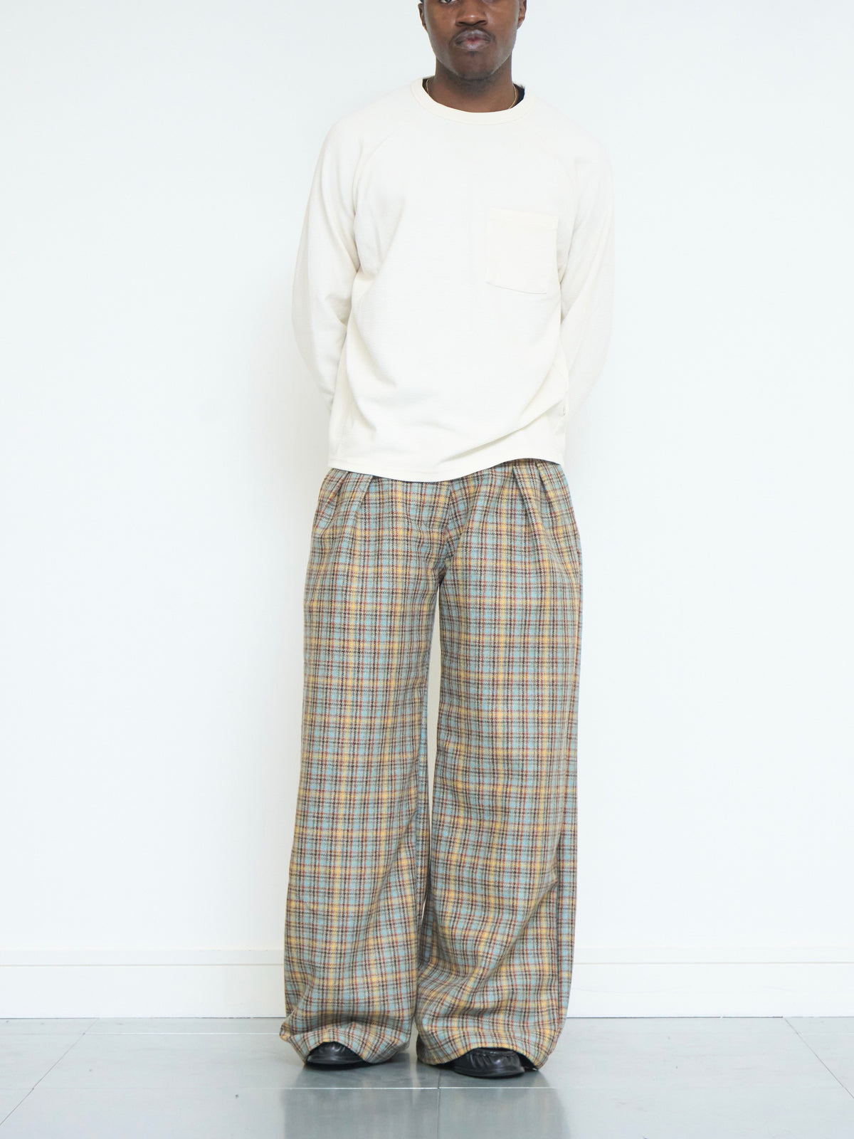 parker trouser - sandstone plaid wool
