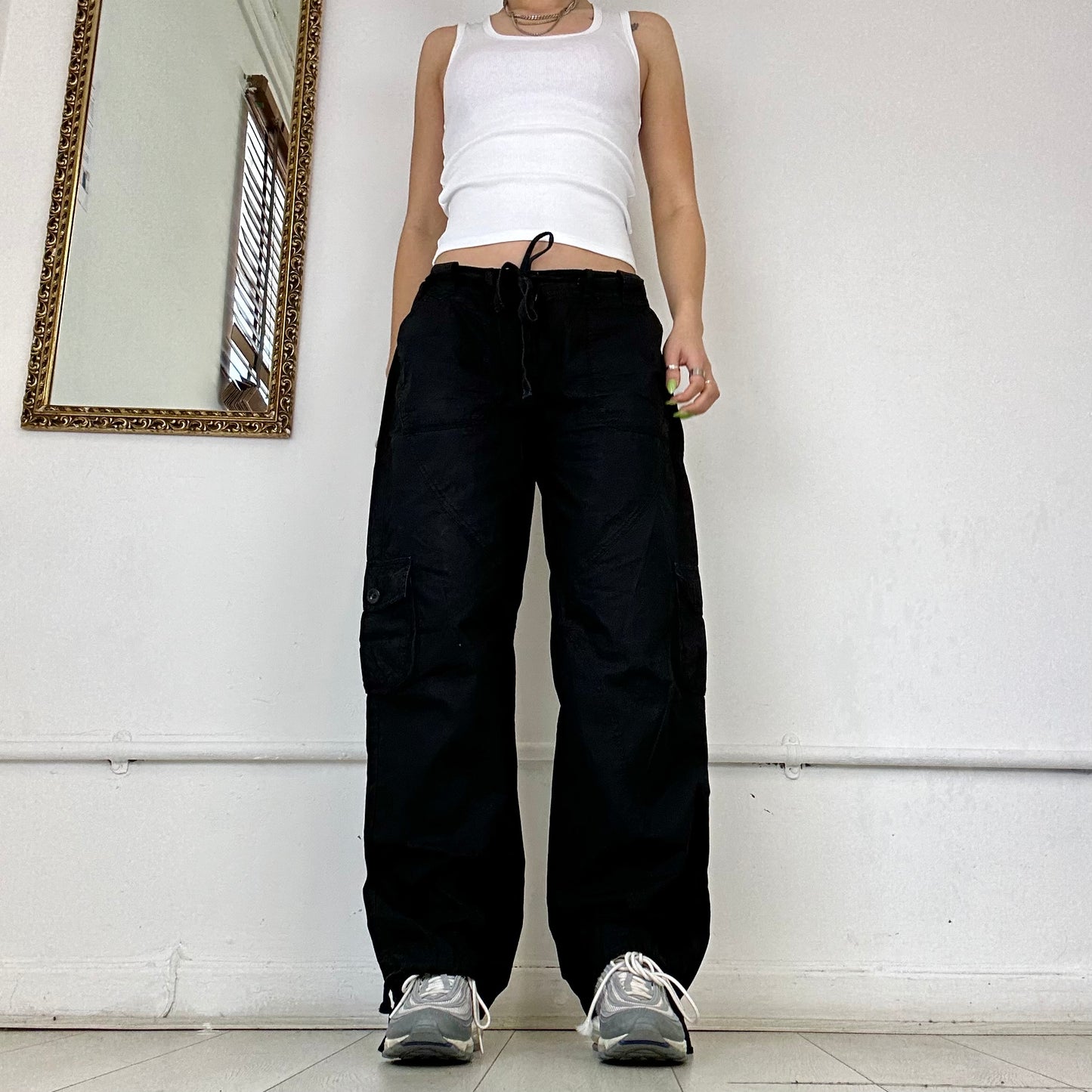 black baggy cargo trousers