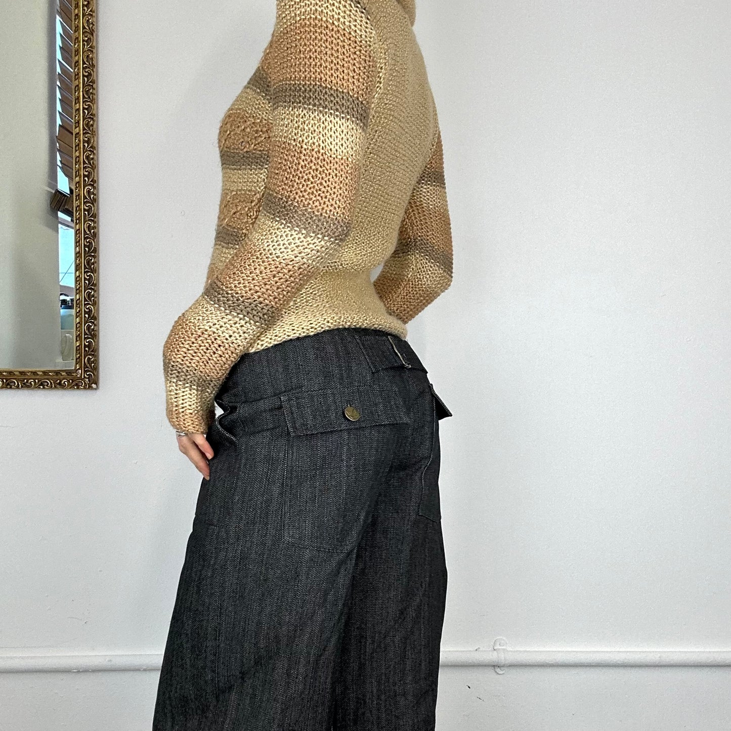 2000'S stripe roll neck knit jumper