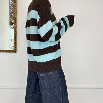 vintage blue and brown striped jumper by tommy hilfiger