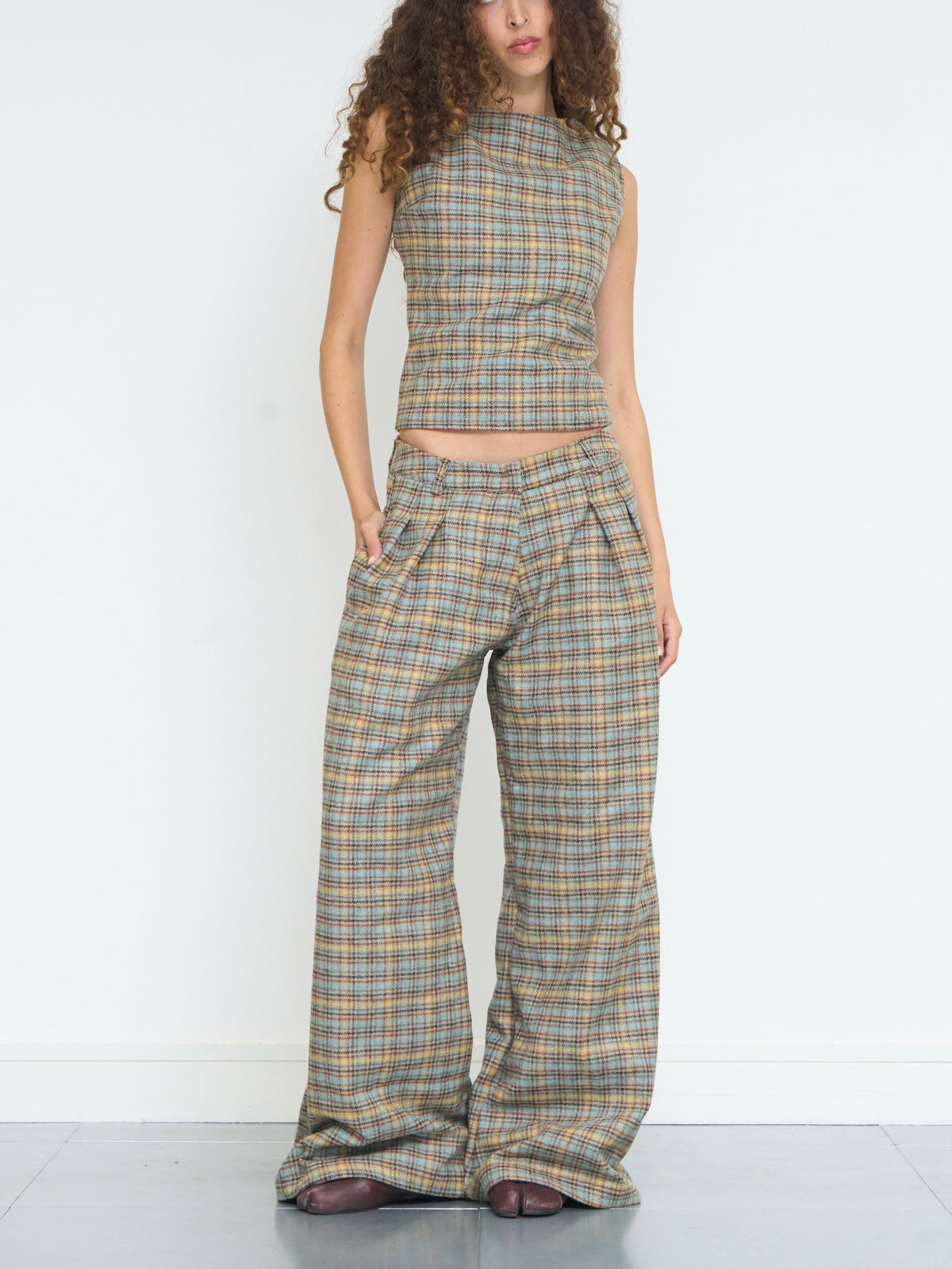 parker trouser - sandstone plaid wool