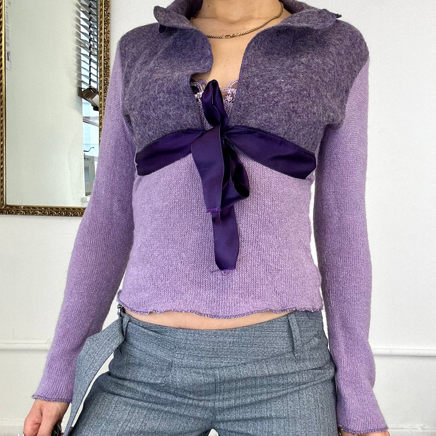 2000's mohair purple cami & coatee top