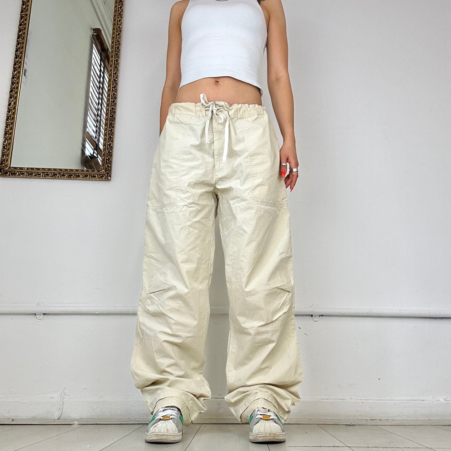 baggy beige cargo trousers