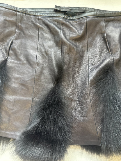 vintage black leather and fur mini skirt