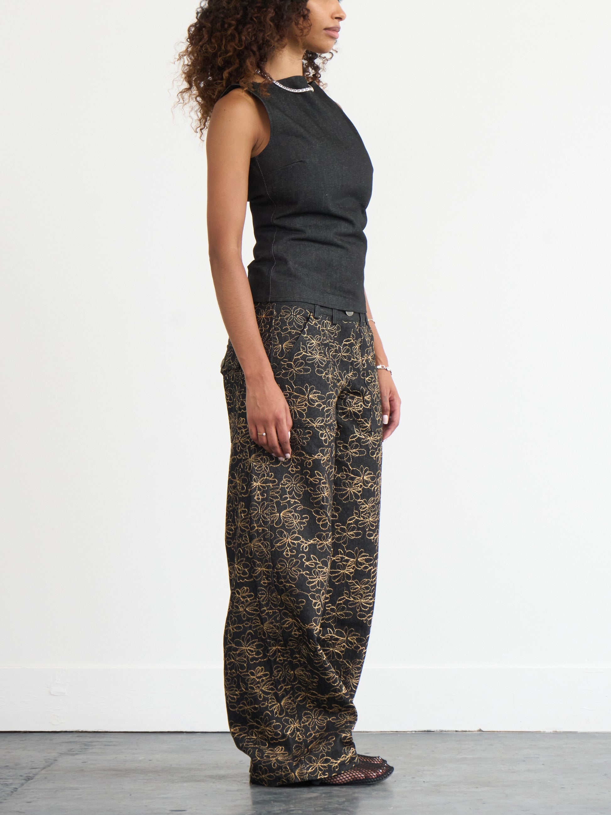 jean ample - denim anthracite brodé inversé