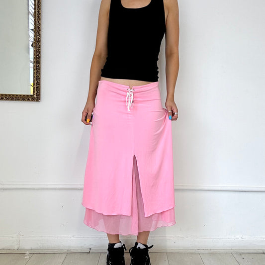 pink flowy midi skirt