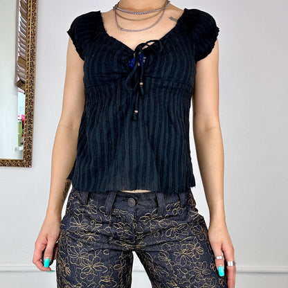 black ruched milkmaid shirt